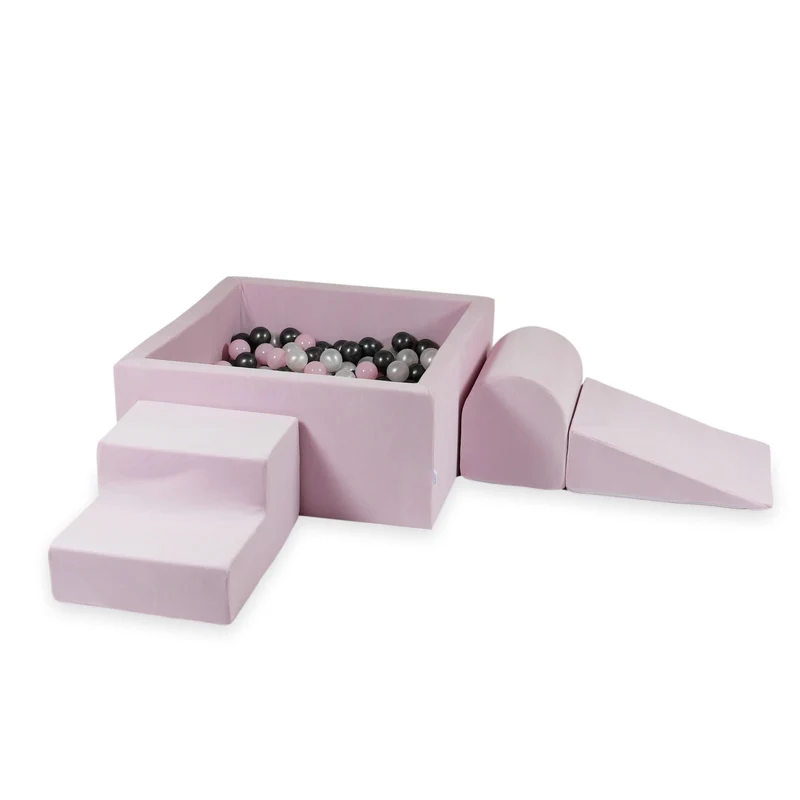 Aire de jeux en mousse avec piscine à balles carrée set de jeu enfant 90x90x40 velvet soft light pink + 400 balles