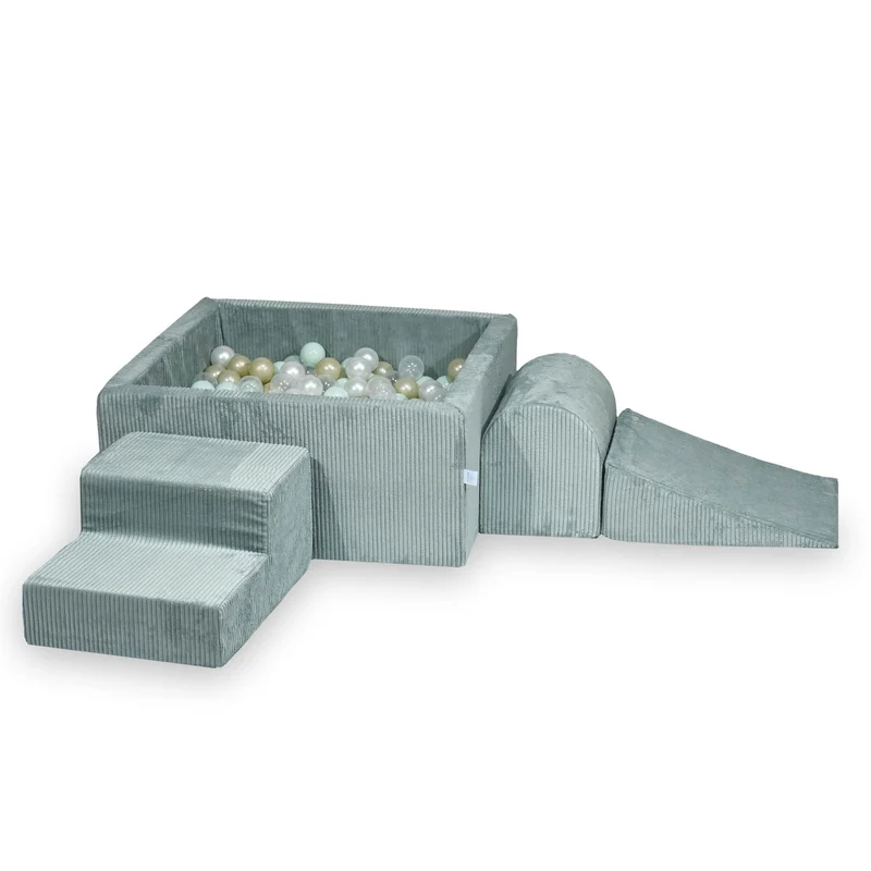 Aire de jeux en mousse avec piscine à balles carrée set de jeu enfant 90x90x40 velours côtelé menthe claire+ 400 balles