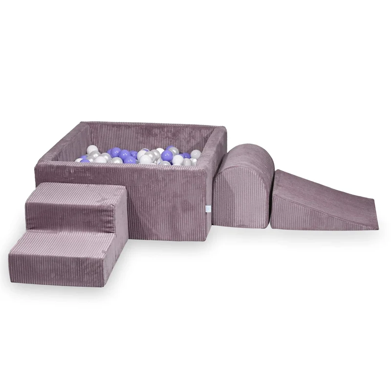 Aire de jeux en mousse avec piscine à balles carrée set de jeu enfant 90x90x40 velours côtelé lavende + 400 balles