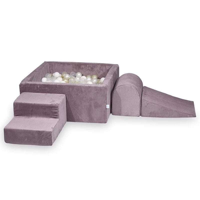 Aire de jeux en mousse avec piscine à balles carrée set de jeu enfant 90x90x40 velours côtelé lavende + 400 balles