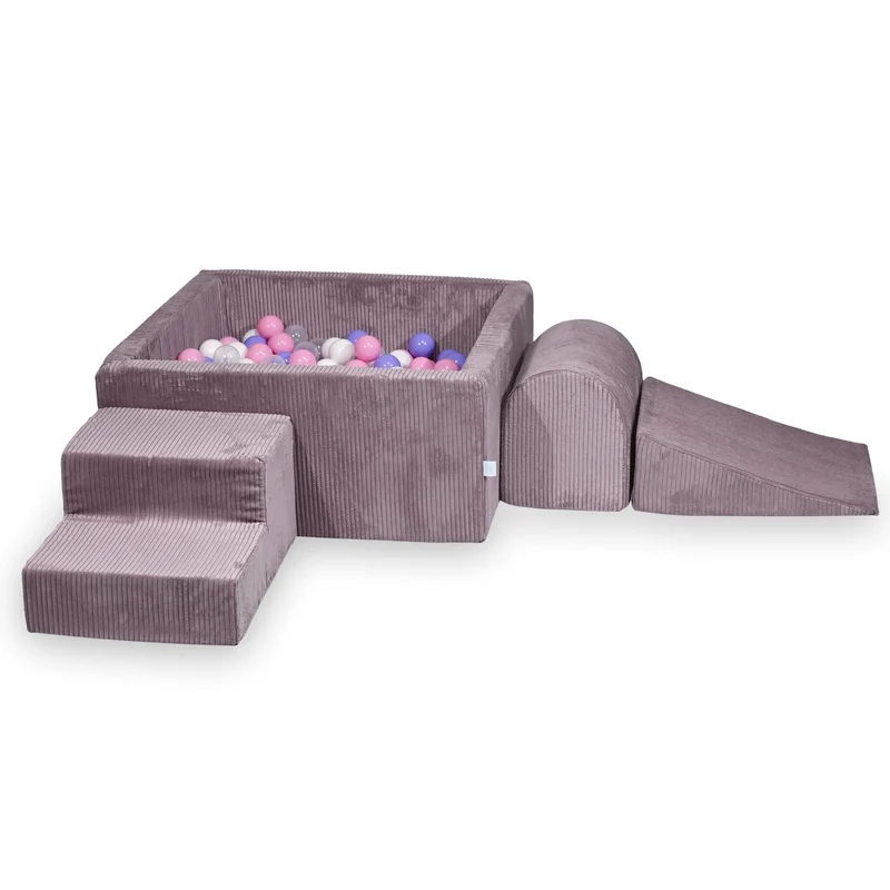 Aire de jeux en mousse avec piscine à balles carrée set de jeu enfant 90x90x40 velours côtelé lavende + 400 balles