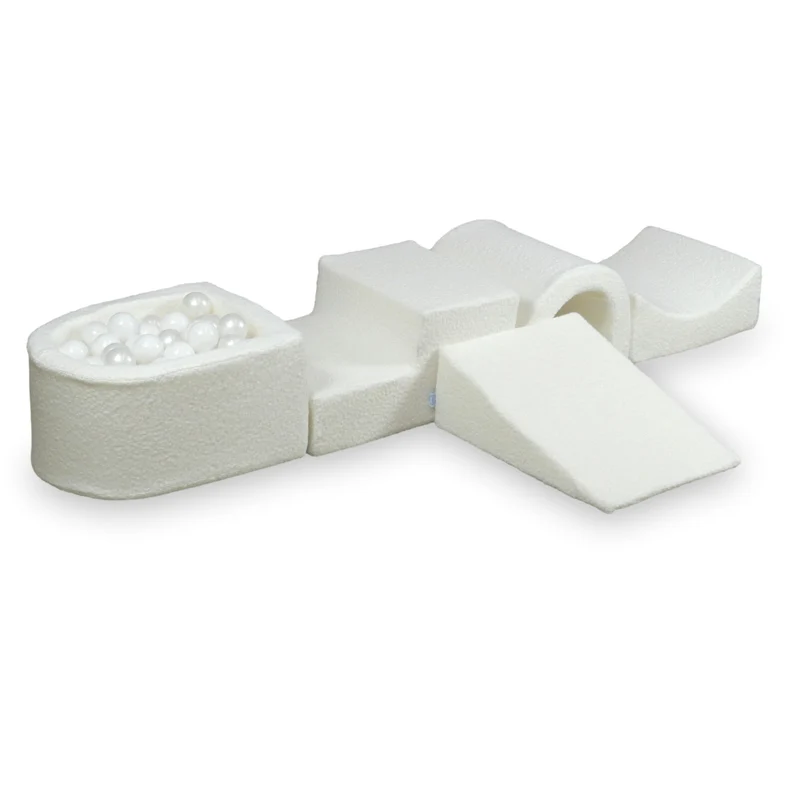 Aire de jeux en mousse avec pont et piscine micro Boucle Blanc + 100 balles