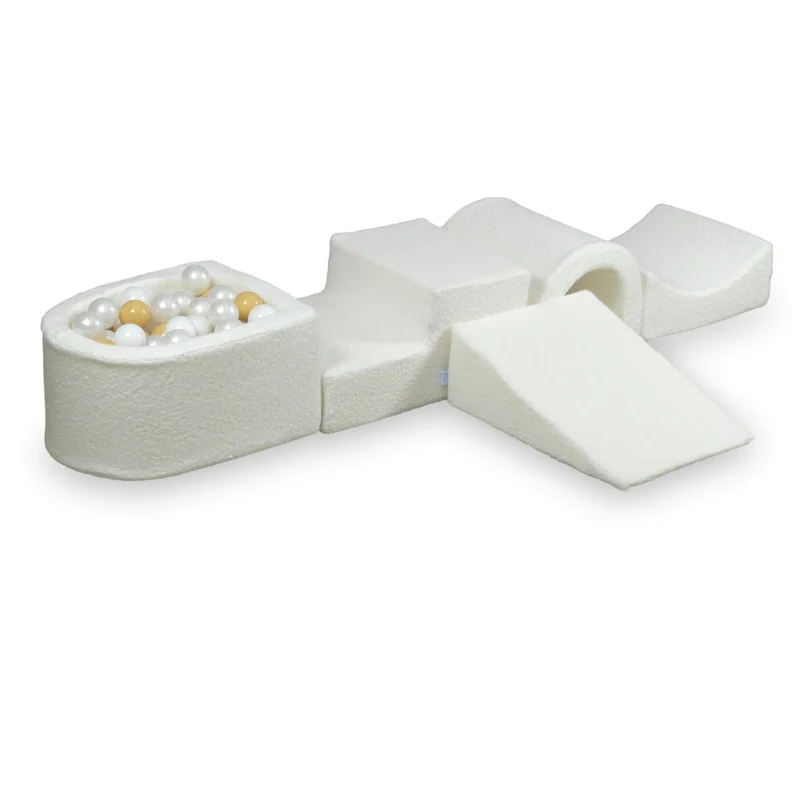 Aire de jeux en mousse avec pont et piscine micro Boucle Blanc + 100 balles
