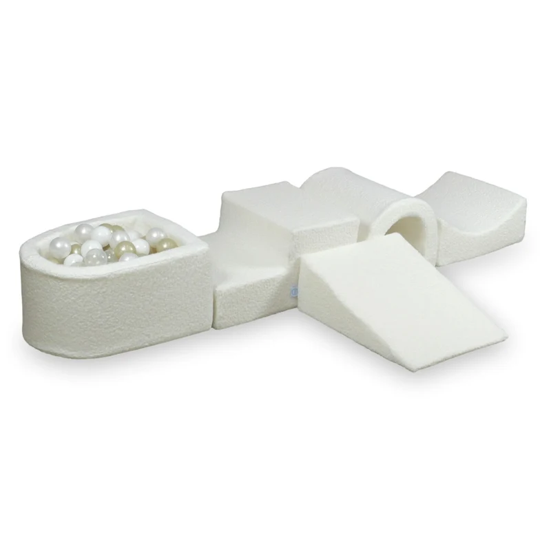 Aire de jeux en mousse avec pont et piscine micro Boucle Blanc + 100 balles