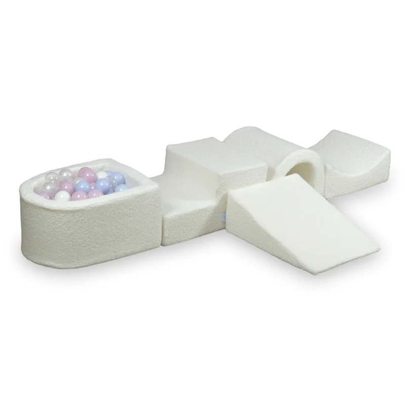 Aire de jeux en mousse avec pont et piscine micro Boucle Blanc + 100 balles