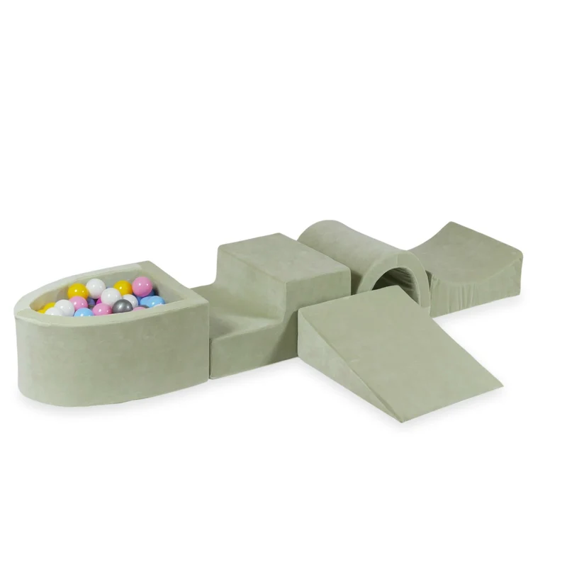 Aire de jeux en mousse avec pont et piscine micro velvet soft pistachio + 100 balles