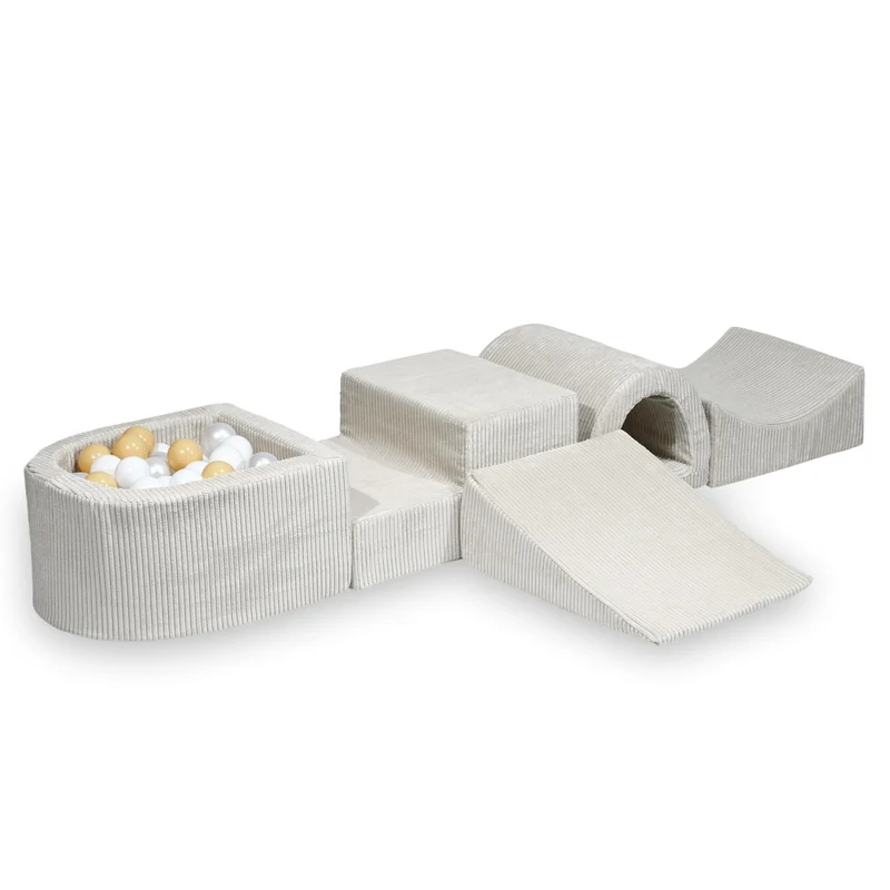Aire de jeux en mousse avec pont et piscine micro côtelé beige + 100 balles