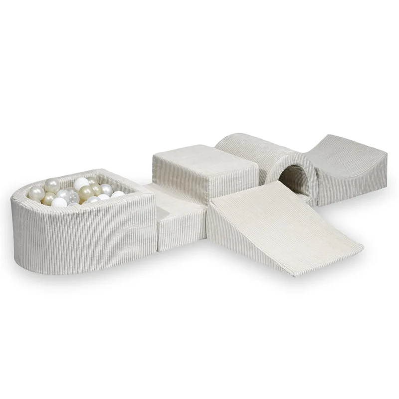 Aire de jeux en mousse avec pont et piscine micro côtelé beige + 100 balles