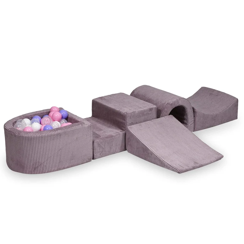 Aire de jeux en mousse avec pont et piscine micro côtelé lavende + 100 balles
