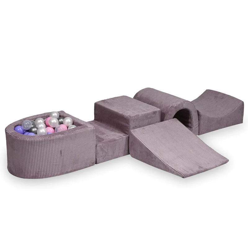 Aire de jeux en mousse avec pont et piscine micro côtelé lavende + 100 balles