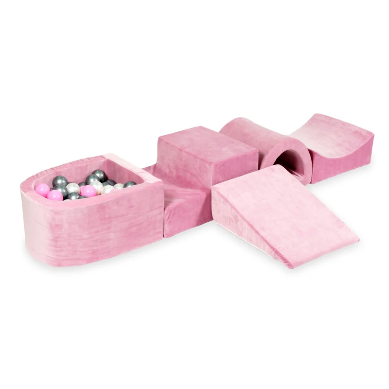 Aire de jeux en mousse avec pont et piscine micro velvet soft rose + 100 balles