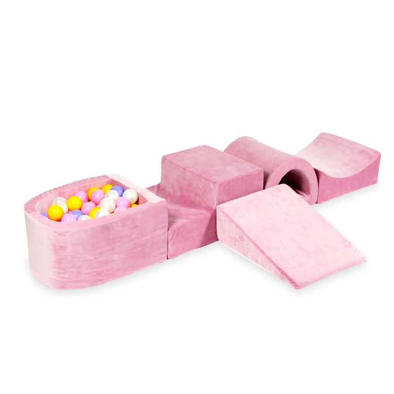 Aire de jeux en mousse avec pont et piscine micro velvet soft rose + 100 balles