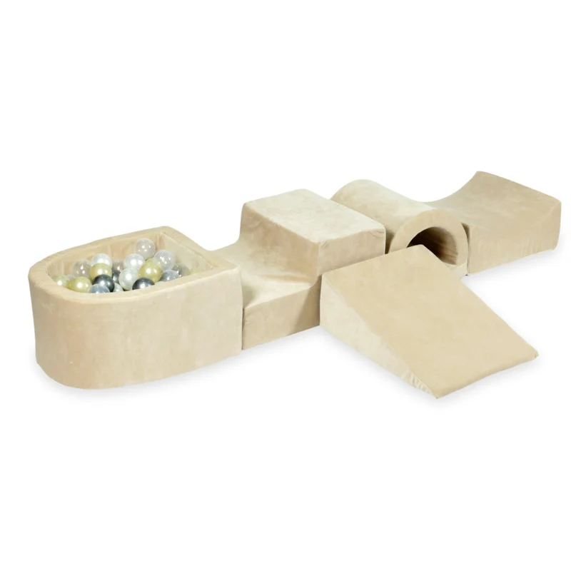 Aire de jeux en mousse avec pont et piscine micro velvet soft beige + 100 balles
