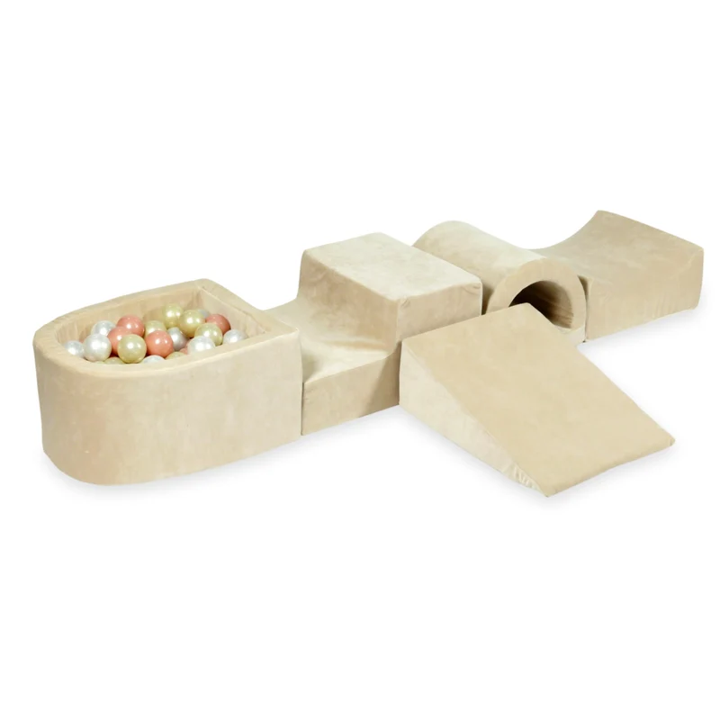 Aire de jeux en mousse avec pont et piscine micro velvet soft beige + 100 balles