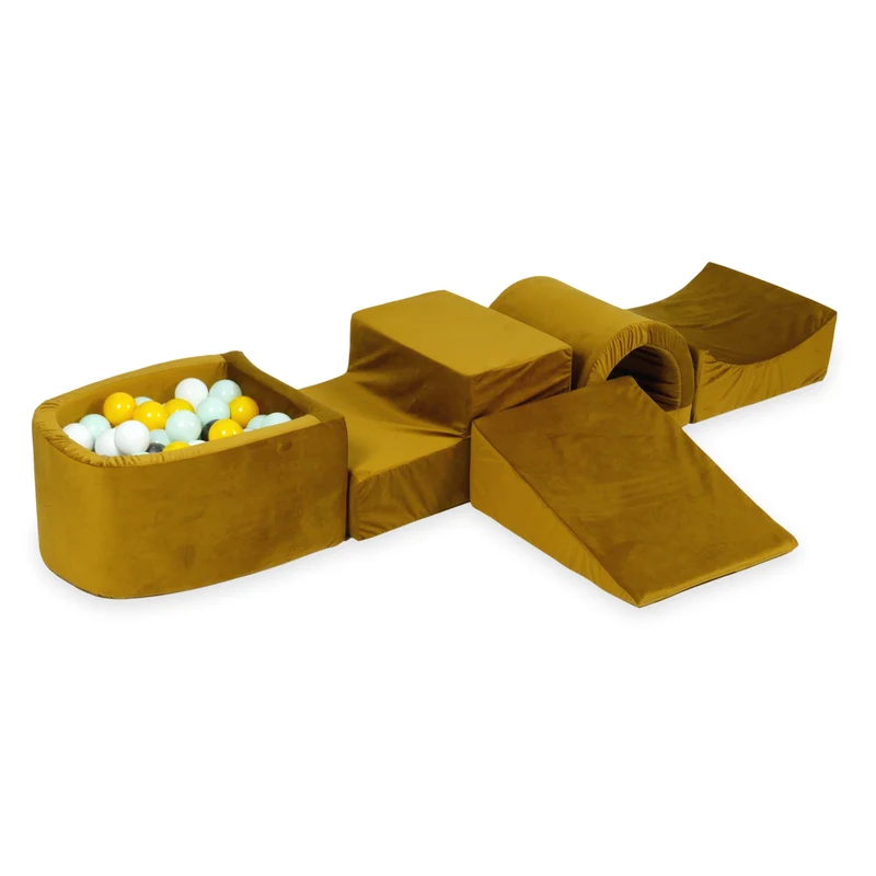 Aire de jeux en mousse avec pont et piscine micro velvet dore + 100 balles