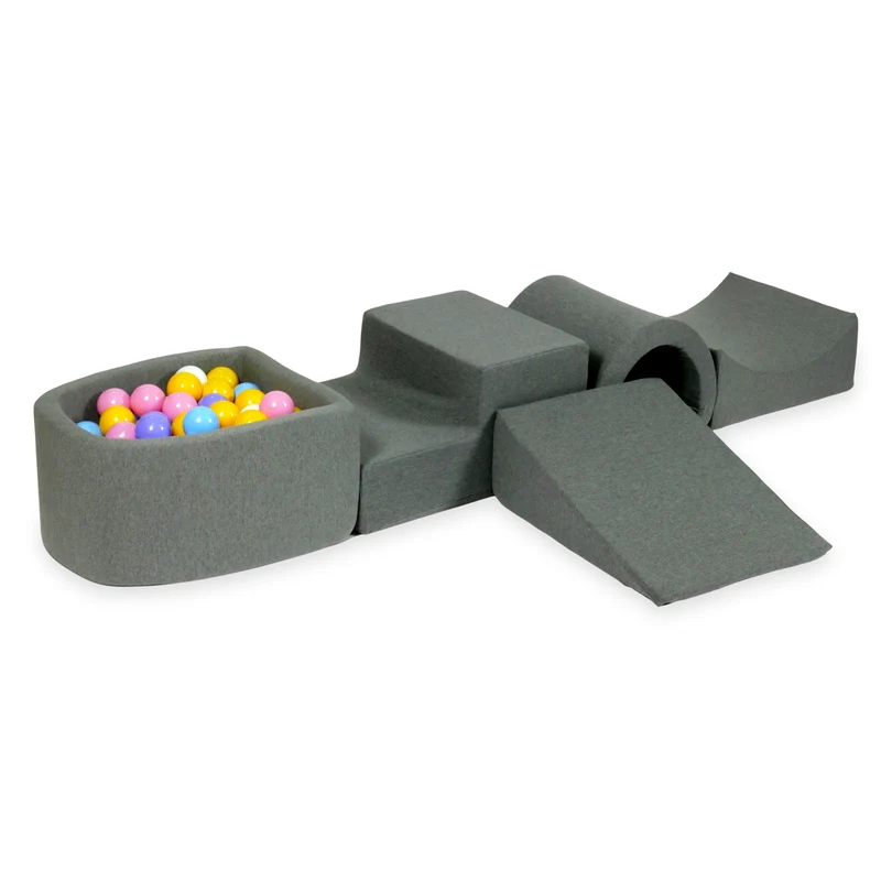 Aire de jeux en mousse avec pont et piscine micro gris + 100 balles