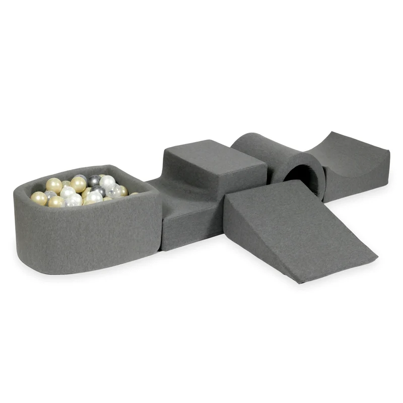 Aire de jeux en mousse avec pont et piscine micro gris + 100 balles