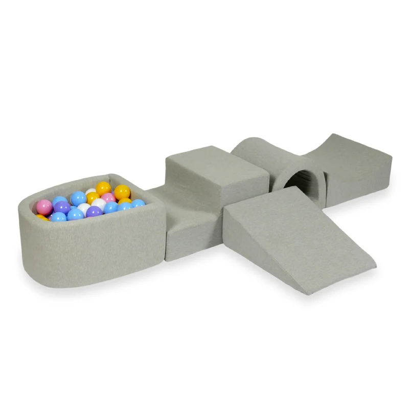 Aire de jeux en mousse avec pont et piscine micro gris clair + 100 balles