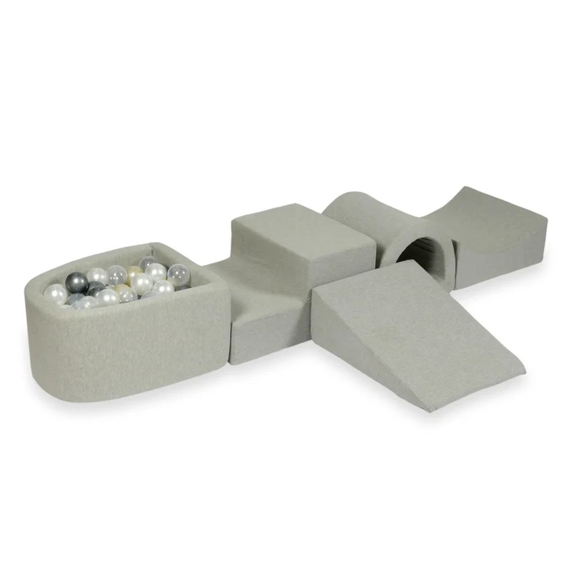 Aire de jeux en mousse avec pont et piscine micro gris clair + 100 balles