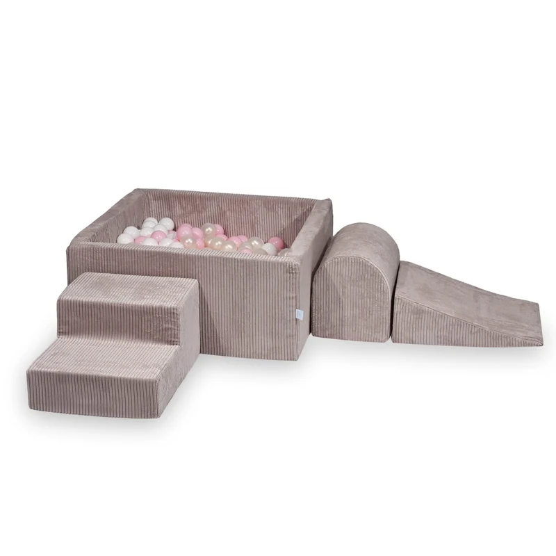 Aire de jeux en mousse avec piscine à balles carrée set de jeu enfant 90x90x40 velours côtelé rose clair + 400 balles