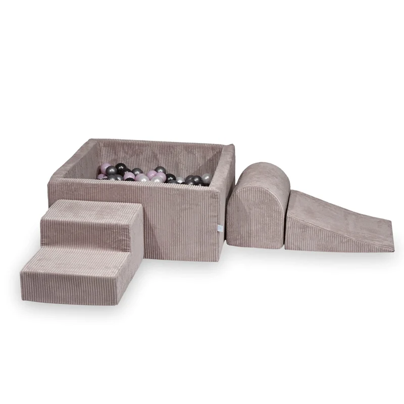 Aire de jeux en mousse avec piscine à balles carrée set de jeu enfant 90x90x40 velours côtelé rose clair + 400 balles