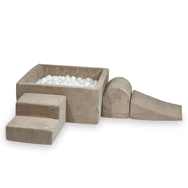 Aire de jeux en mousse avec piscine à balles carrée set de jeu enfant 90x90x40 velours côtelé toffee + 400 balles