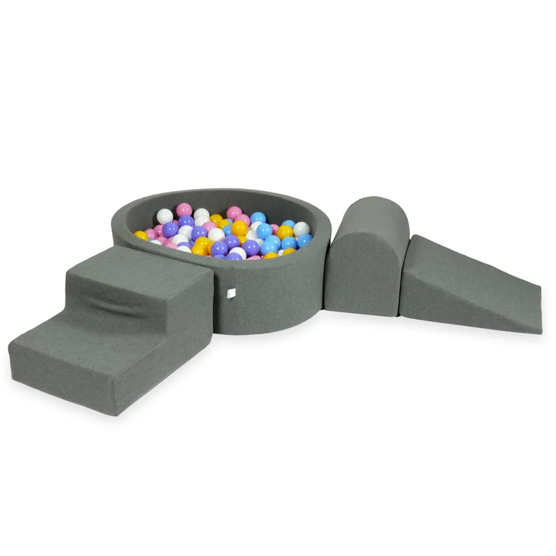 Aire de jeux en mousse avec piscine ronde 90x30 gris + 200 balles
