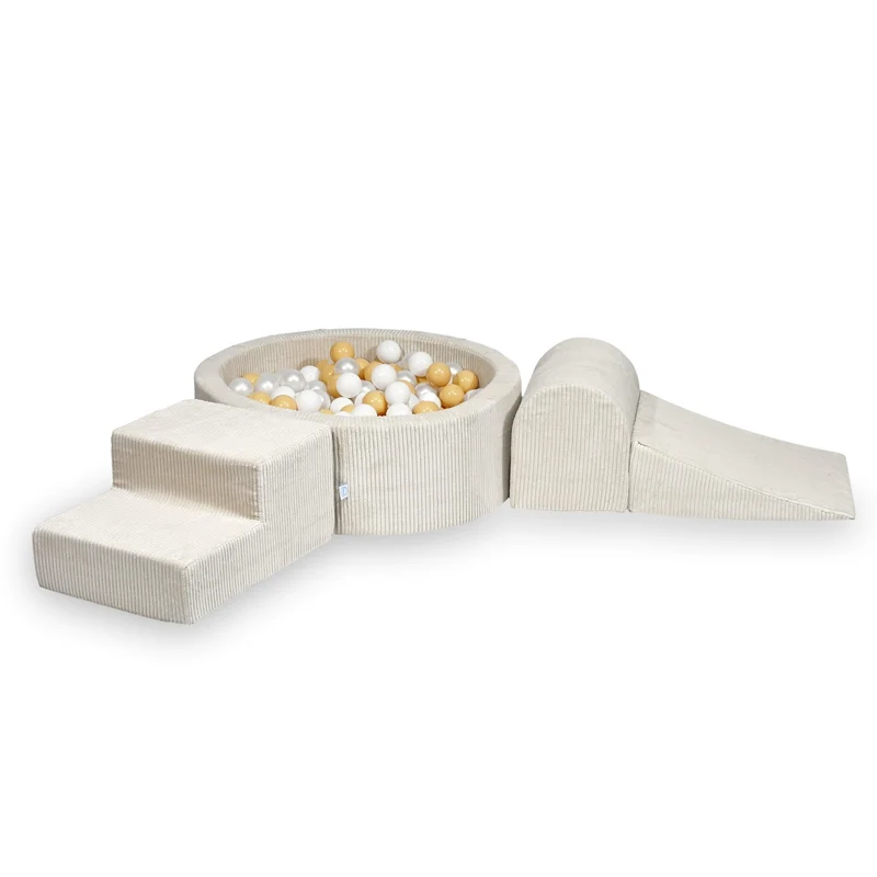 Aire de jeux en mousse avec piscine ronde 90x30 velours côtelé beige + 200 balles