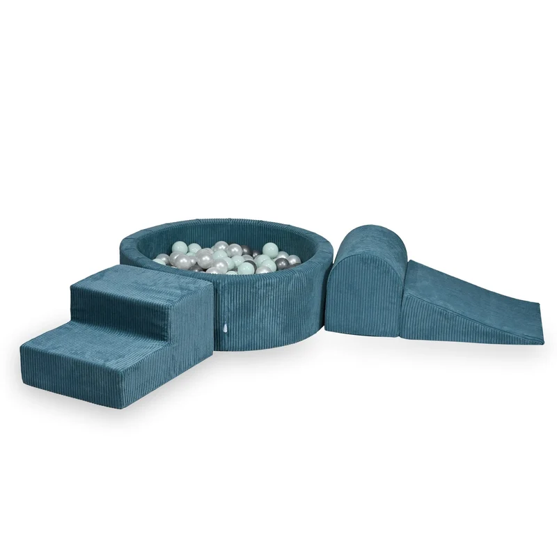 Aire de jeux en mousse avec piscine ronde 90x30 velours côtelé bleu +200 balles