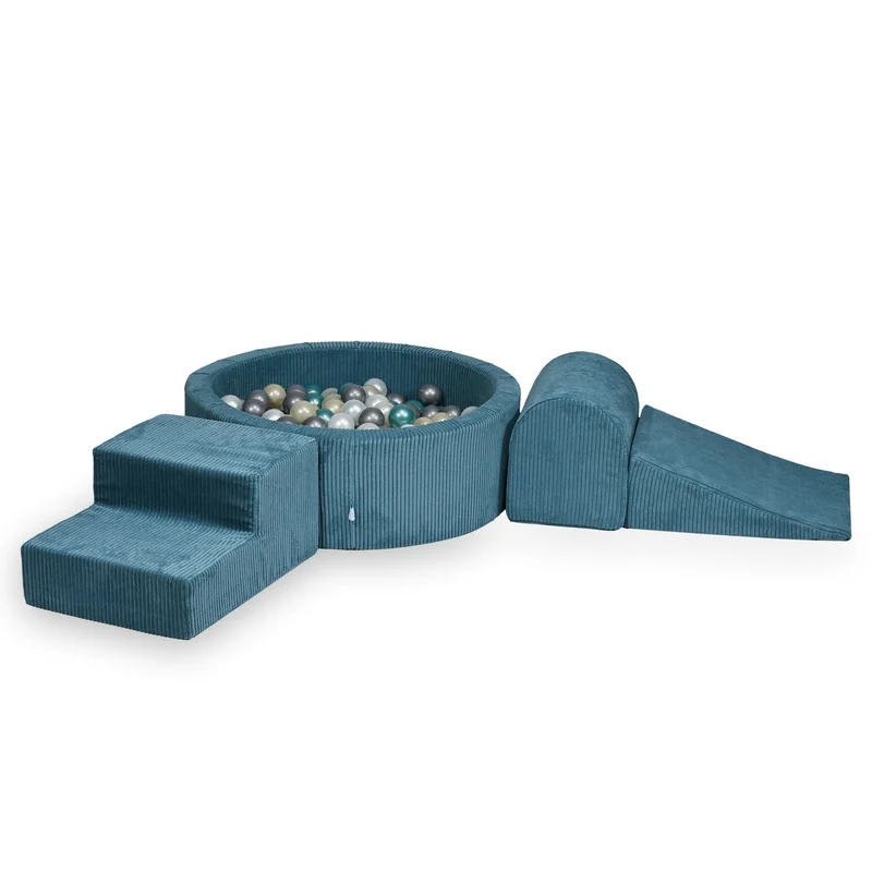 Aire de jeux en mousse avec piscine ronde 90x30 velours côtelé bleu +200 balles