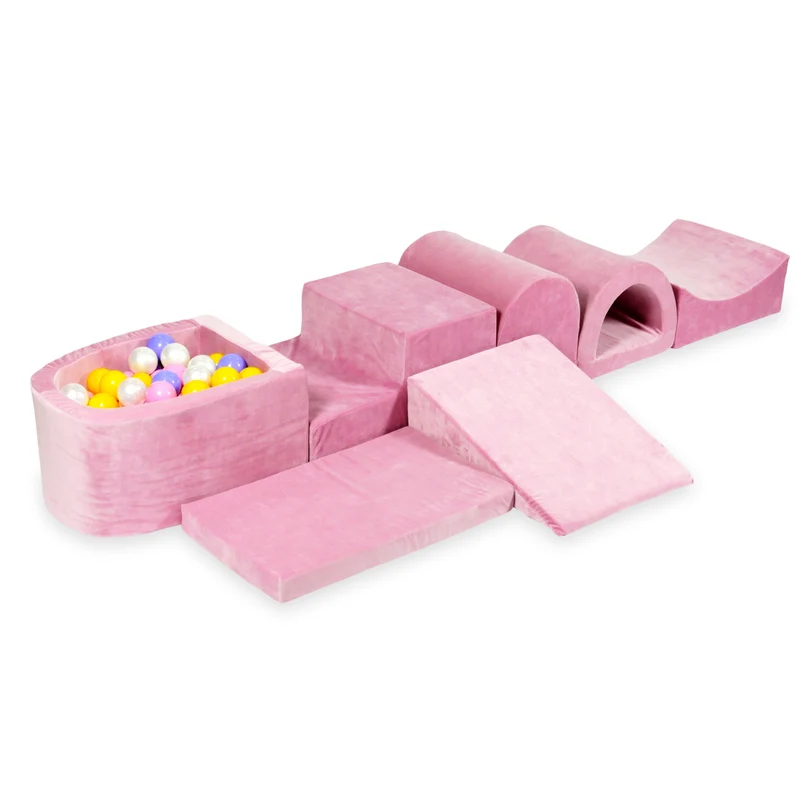 Plus grande aire de jeux en mousse avec piscine micro velvet soft rose + 100 balles