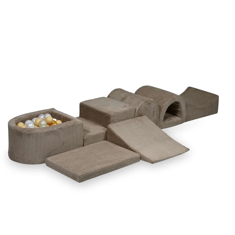 Plus grande aire de jeux en mousse avec piscine micro côtelé toffee + 100 balles