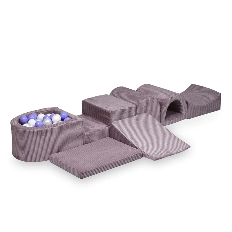 Plus grande aire de jeux en mousse avec piscine micro côtelé lavende + 100 balles