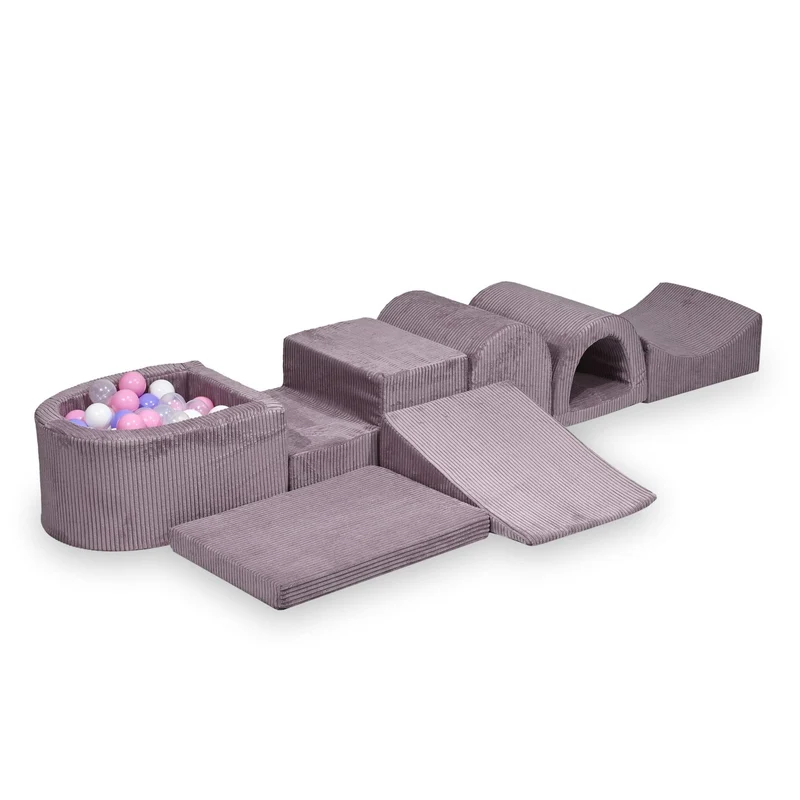 Plus grande aire de jeux en mousse avec piscine micro côtelé lavende + 100 balles