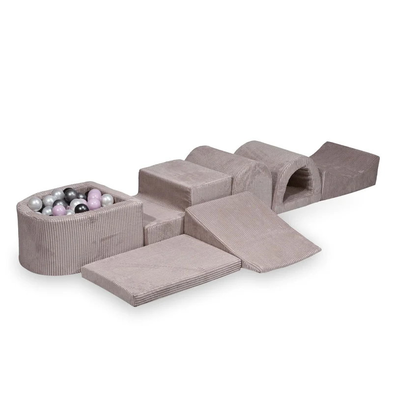 Plus grande aire de jeux en mousse avec piscine micro côtelé rose clair + 100 balles