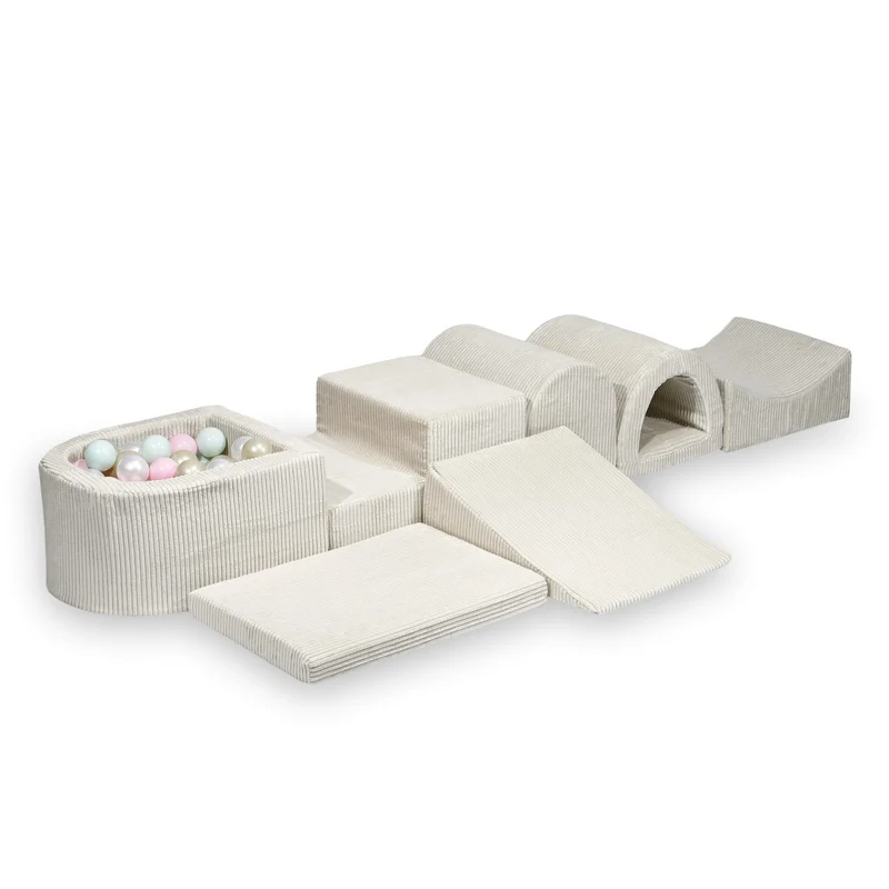 Plus grande aire de jeux en mousse avec piscine micro côtelé beige + 100 balles