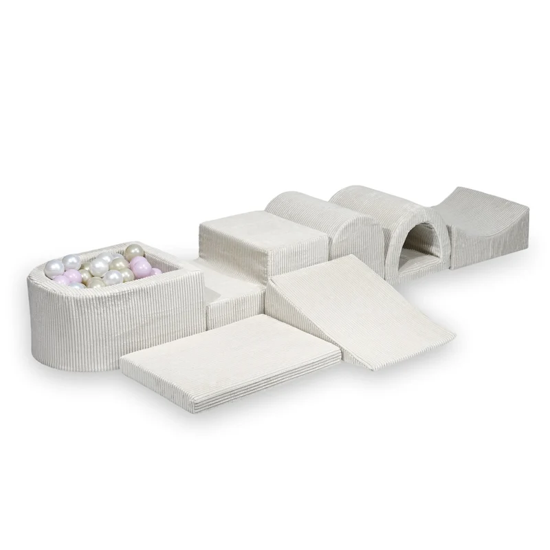 Plus grande aire de jeux en mousse avec piscine micro côtelé beige + 100 balles