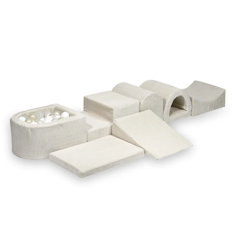 Plus grande aire de jeux en mousse avec piscine micro côtelé beige + 100 balles