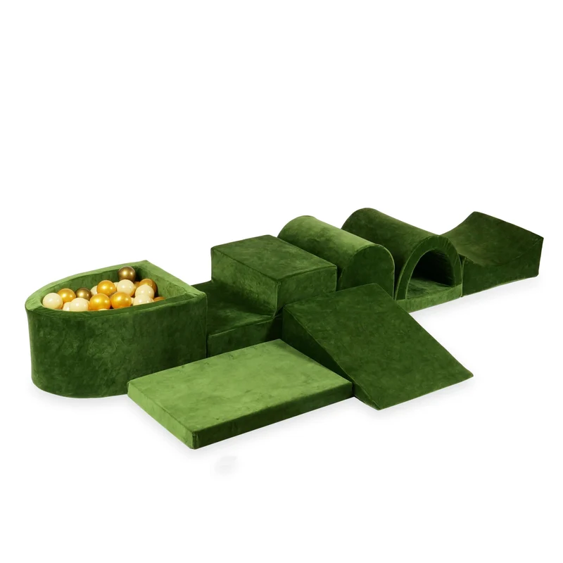 Plus grande aire de jeux en mousse avec piscine micro velvet soft olive + 100 balles