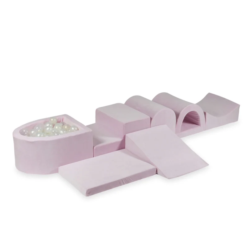 Plus grande aire de jeux en mousse avec piscine micro velvet soft light pink + 100 balles
