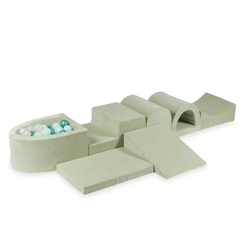 Plus grande aire de jeux en mousse avec piscine micro velvet soft pistachio + 100 balles