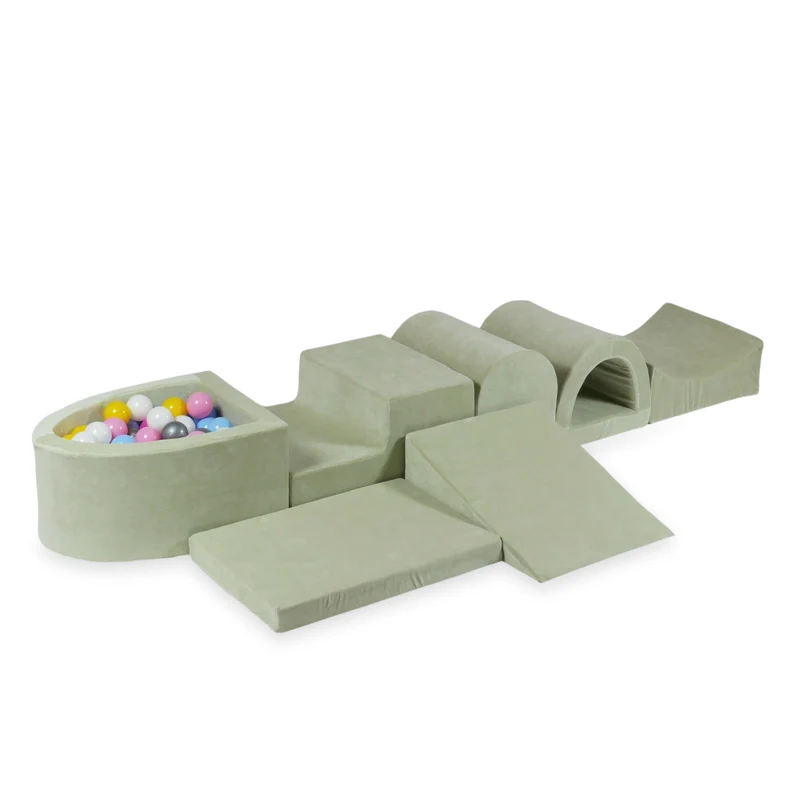 Plus grande aire de jeux en mousse avec piscine micro velvet soft pistachio + 100 balles