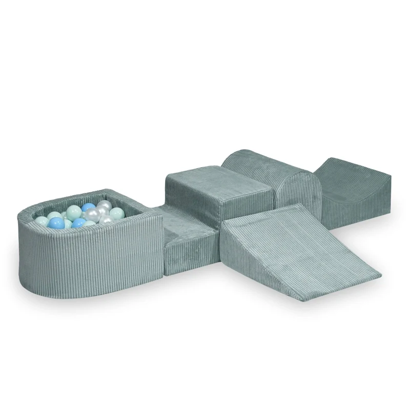 Aire de jeux en mousse avec colline et piscine micro velours côtelé menthe claire+ 100 balles