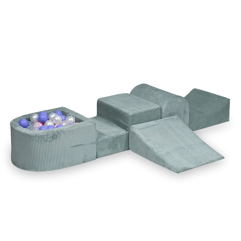 Aire de jeux en mousse avec colline et piscine micro velours côtelé menthe claire+ 100 balles