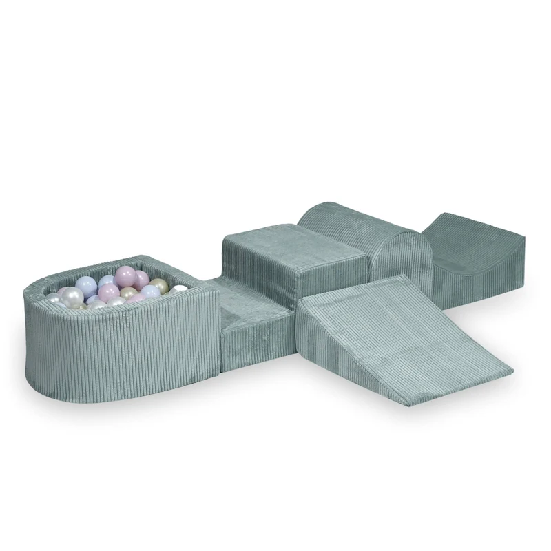 Aire de jeux en mousse avec colline et piscine micro velours côtelé menthe claire+ 100 balles