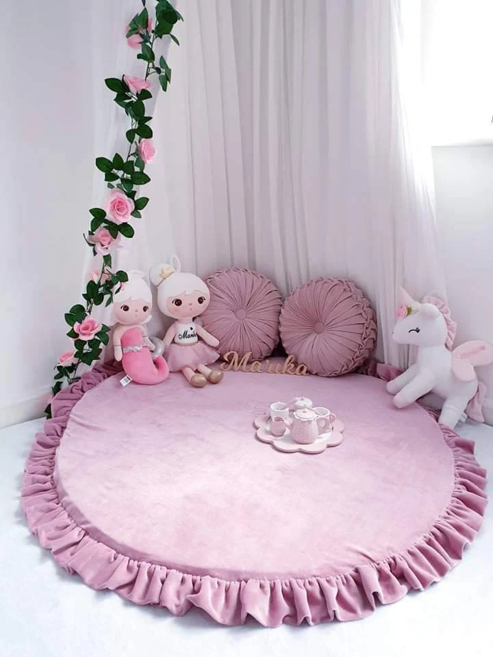 Tapis de jeu bébé rond 100 cm avec volant en jersey