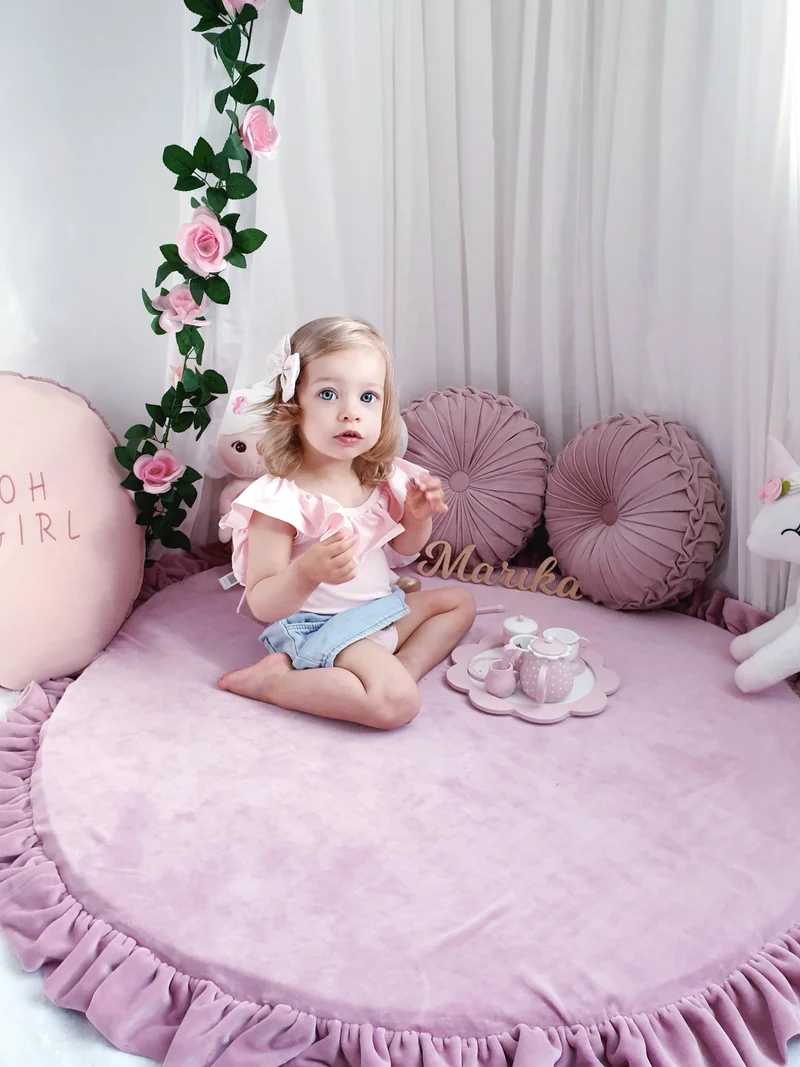 Tapis de jeu bébé rond 100 cm avec volant en jersey