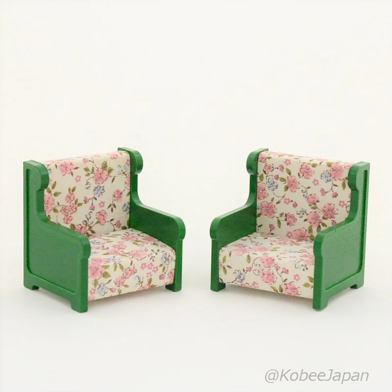 Vintage Green Armchair Set KA-09 1985 Sylvanian Families Calico Critters