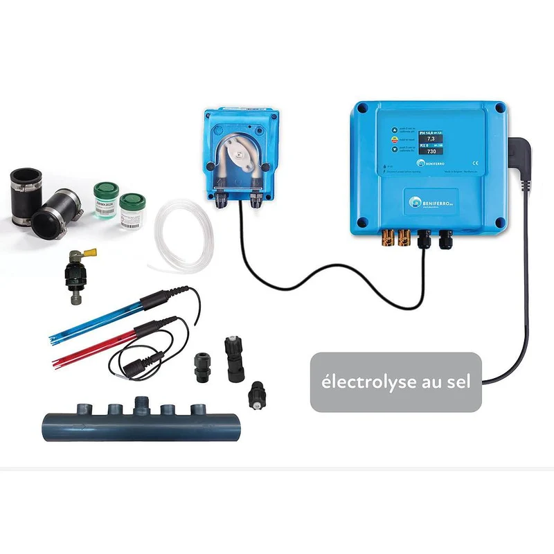 Appareil de contrôle d'électrolyse au sel kit bricoleur avec régulation pH et RX et prise au choix