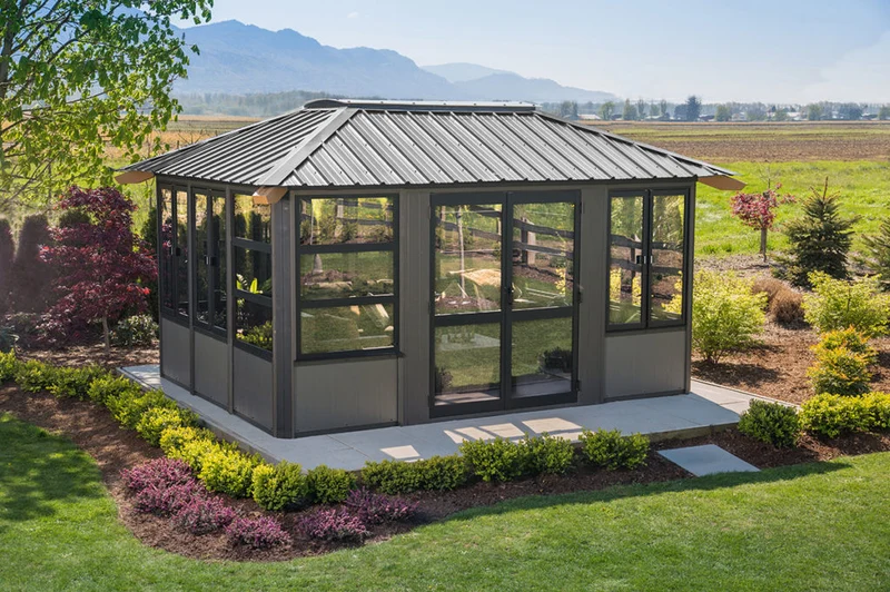 Pavillon Gazebo Stoneham 11' x 14' Gris de Visscher + BAIE